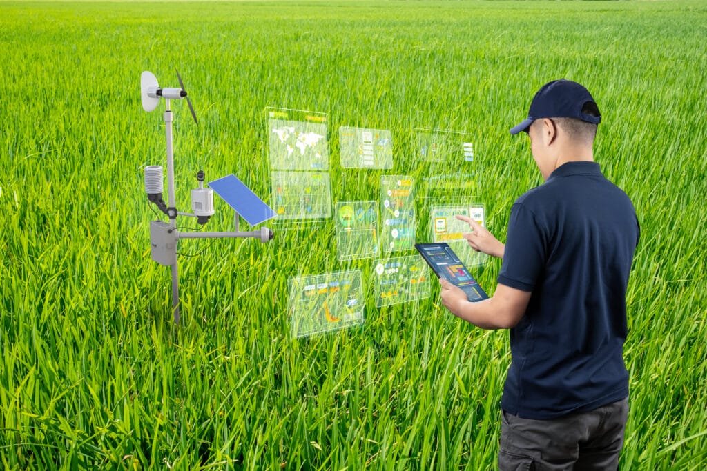 agricultural engineer farmer with weather station